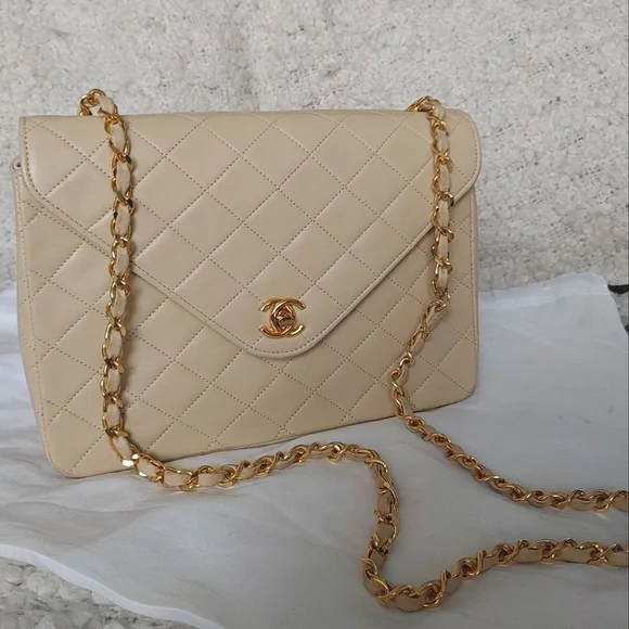 Chanel Beige Classic Quilted Matelasse Lambskin Bag - Picture 15 of 17